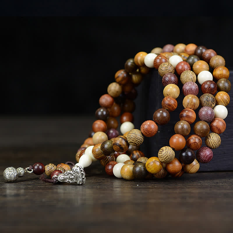 Calm Energy and Harmony 108 Beads Multi-Tone Natural Wood Mala