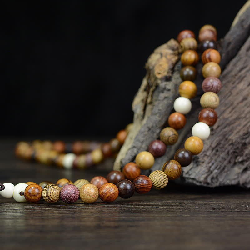 Calm Energy and Harmony 108 Beads Multi-Tone Natural Wood Mala