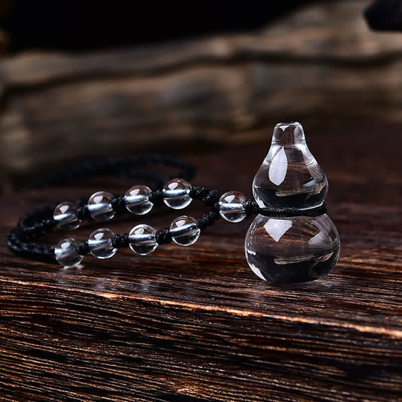 Nimara Ritual Natural Clear Quartz Gourd Protection Beads Rope Necklace