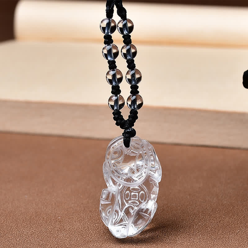 Nimara Ritual Natural Clear Quartz Pixiu Clarity Beads Rope Necklace