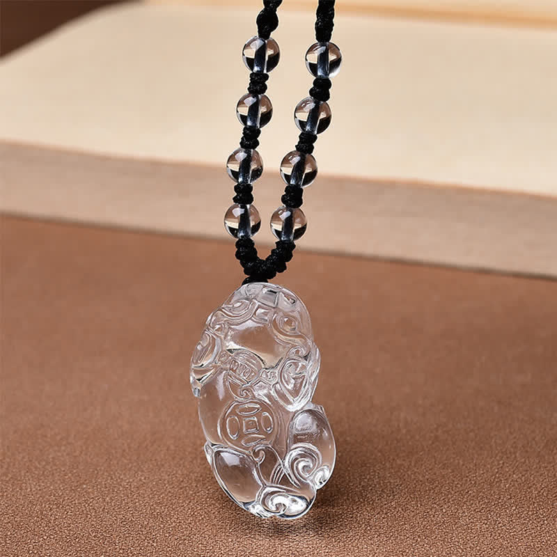Nimara Ritual Natural Clear Quartz Pixiu Clarity Beads Rope Necklace