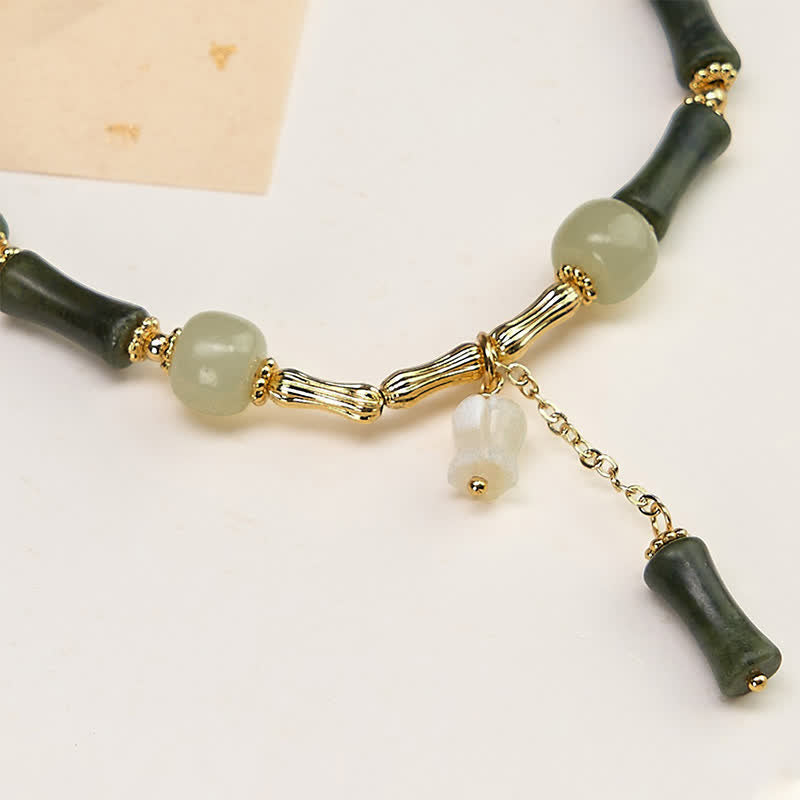Nimara Ritual Hetian Jade Peridot Bamboo Lily Of The Valley Wealth Faithfulness Adjustable Bracelet