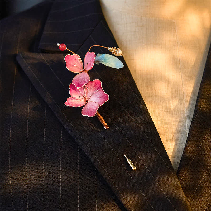 Nimara Ritual Handcrafted Silk Art Velvet Flower Red Flower Brooch