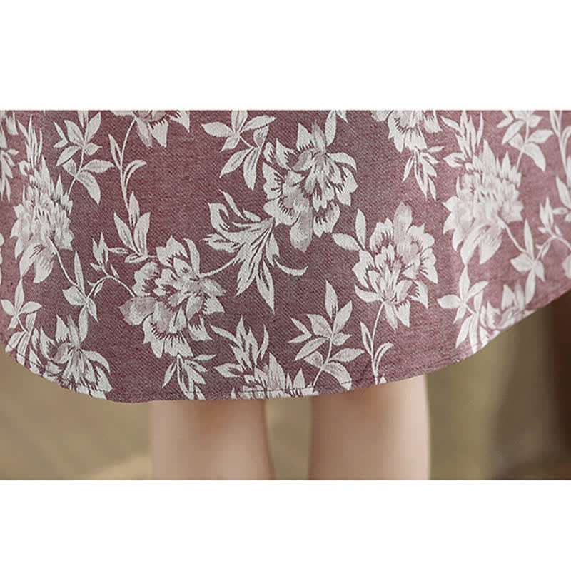 Nimara Ritual Frog-button Mandarin Collar Floral Pattern Sleeveless Cotton Mini Dress With Pockets
