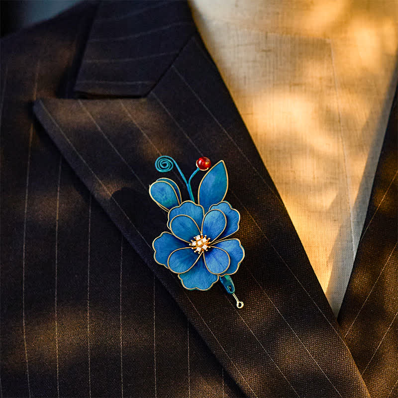 Nimara Ritual Handcrafted Silk Art Velvet Flower Light Blue Flower Brooch