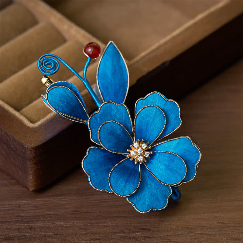 Nimara Ritual Handcrafted Silk Art Velvet Flower Light Blue Flower Brooch
