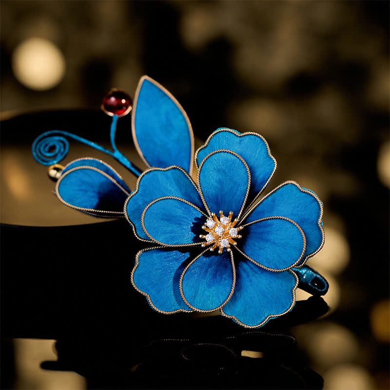 Nimara Ritual Handcrafted Silk Art Velvet Flower Light Blue Flower Brooch