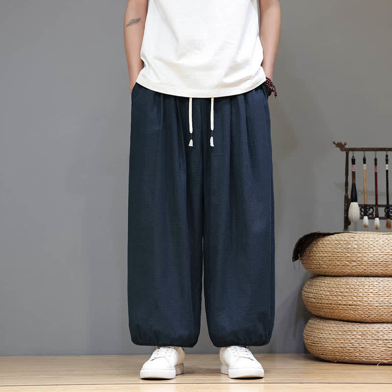 Nimara Ritual Summer Zen Elastic Waist Cuff Men's Cropped Harem Pants With Pockets