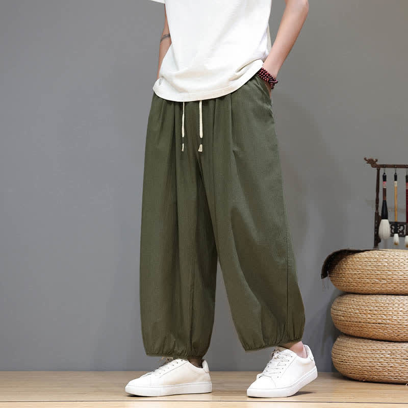 Nimara Ritual Summer Zen Elastic Waist Cuff Men's Cropped Harem Pants With Pockets