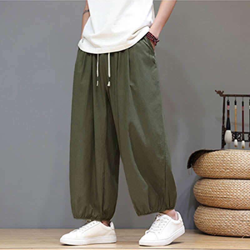 Nimara Ritual Summer Zen Elastic Waist Cuff Men's Cropped Harem Pants With Pockets