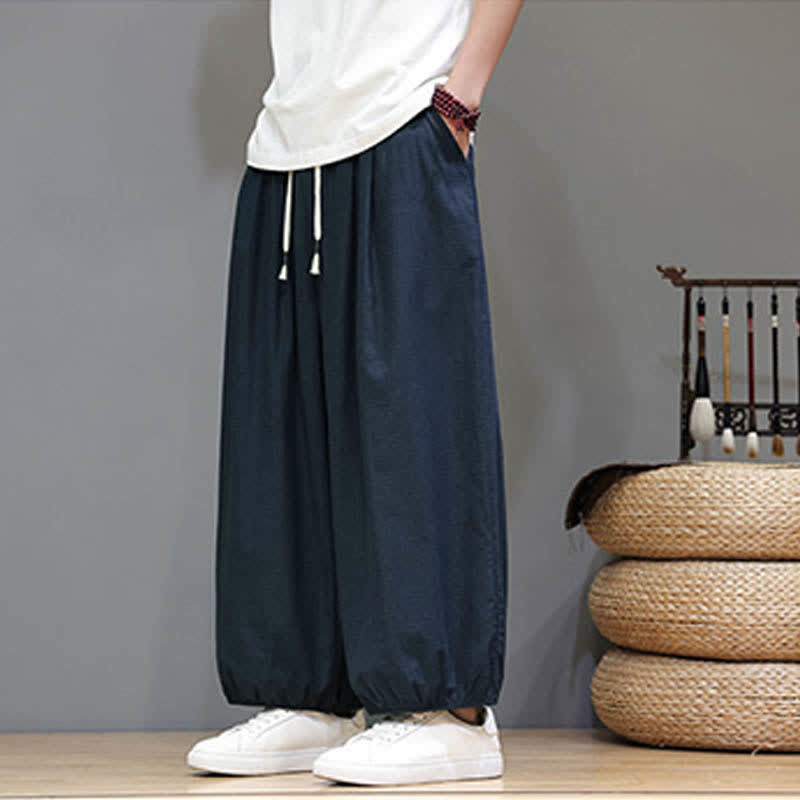 Nimara Ritual Summer Zen Elastic Waist Cuff Men's Cropped Harem Pants With Pockets
