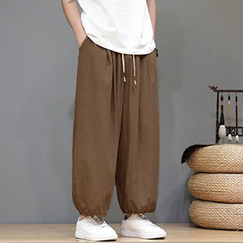 Nimara Ritual Summer Zen Elastic Waist Cuff Men's Cropped Harem Pants With Pockets