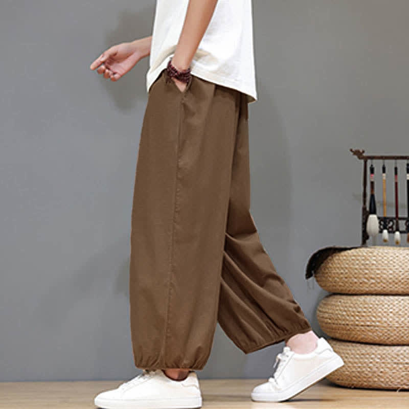 Nimara Ritual Summer Zen Elastic Waist Cuff Men's Cropped Harem Pants With Pockets