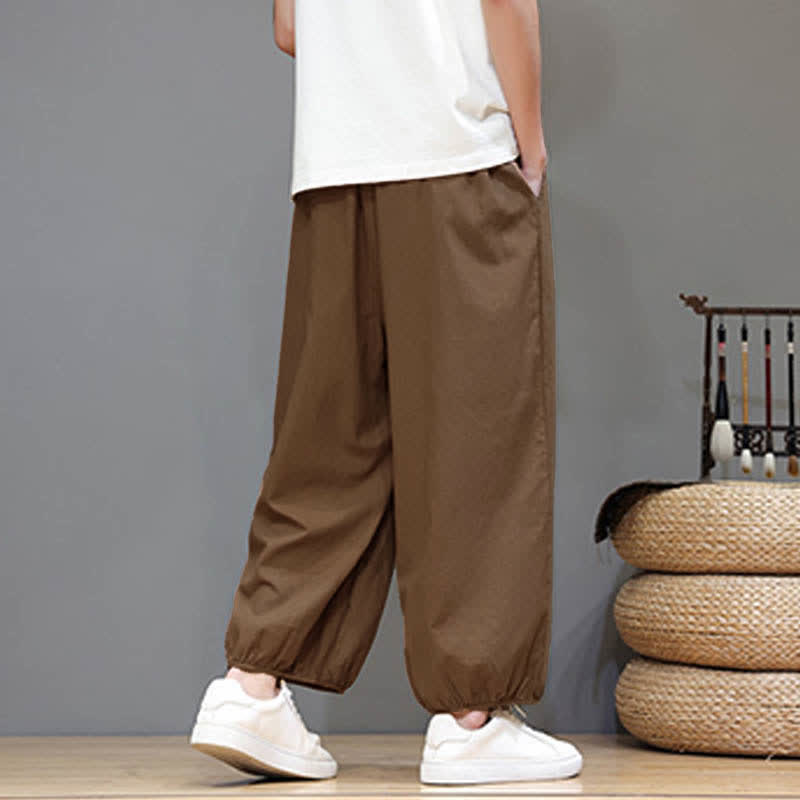 Nimara Ritual Summer Zen Elastic Waist Cuff Men's Cropped Harem Pants With Pockets