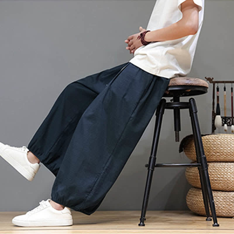 Nimara Ritual Summer Zen Elastic Waist Cuff Men's Cropped Harem Pants With Pockets