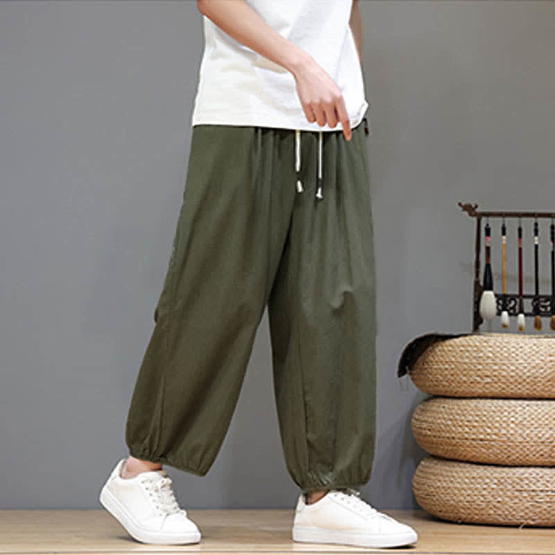 Nimara Ritual Summer Zen Elastic Waist Cuff Men's Cropped Harem Pants With Pockets