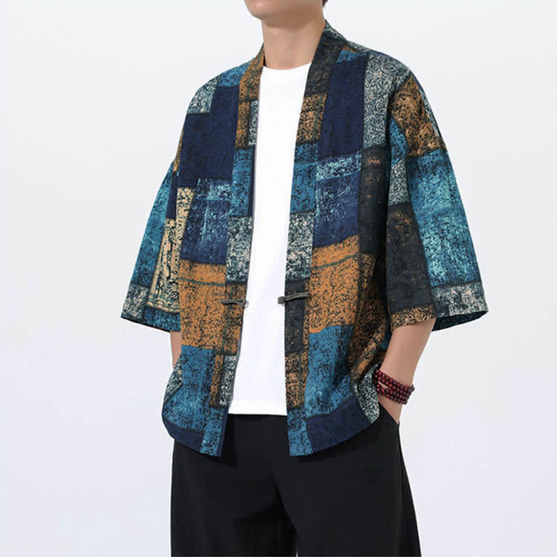 Nimara Ritual Summer Tropical Leaf Print Linen Blend Men's Short Sleeve Kimono