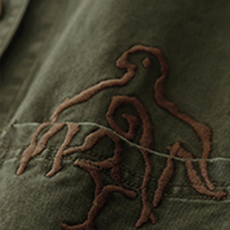 Nimara Ritual Spring Vintage Twill Bird Embroidery Cotton Women's V Neck Cropped Sleeveless Vest With Pockets