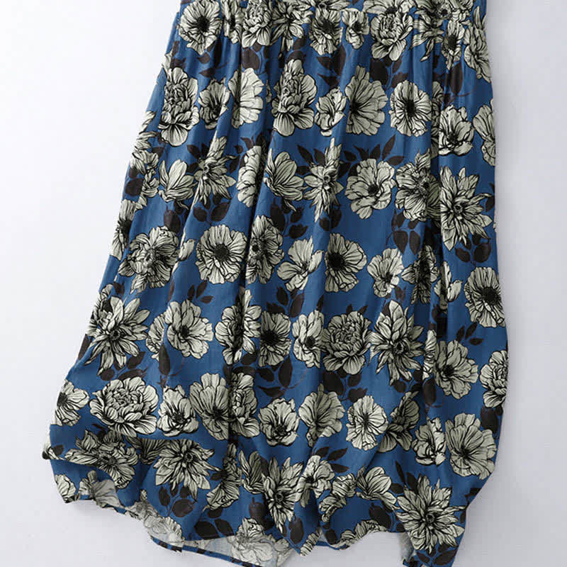 Nimara Ritual Summer Large Floral Crew Neck Women's Sleeveless Below Knee Dress With Pockets
