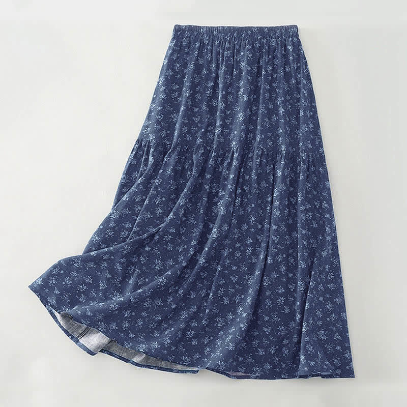 Nimara Ritual Floral Elastic Waist Ruffle Hem Women's Skirt