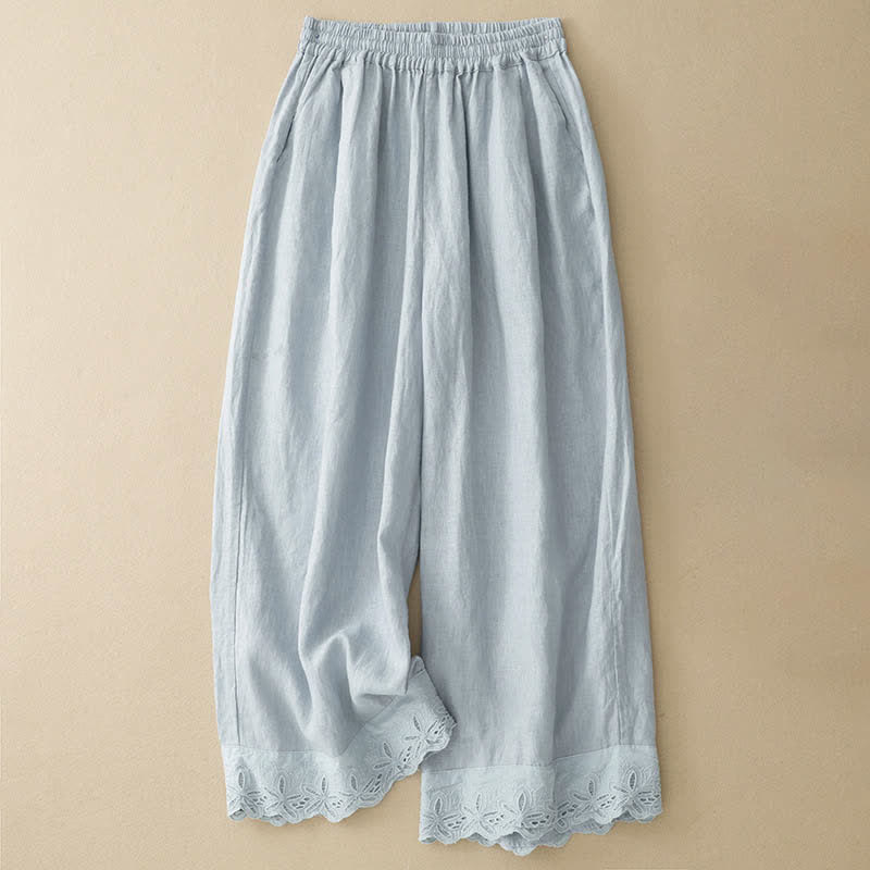 Nimara Ritual Summer Linen Cotton Women's Cropped Wide Leg Pants With Pockets