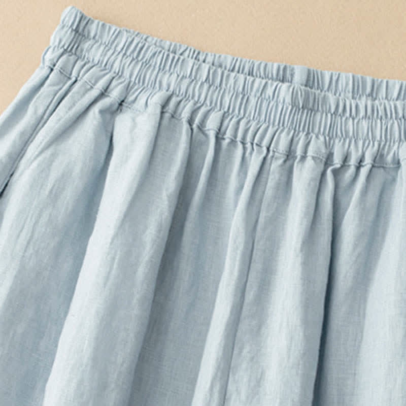 Nimara Ritual Summer Linen Cotton Women's Cropped Wide Leg Pants With Pockets