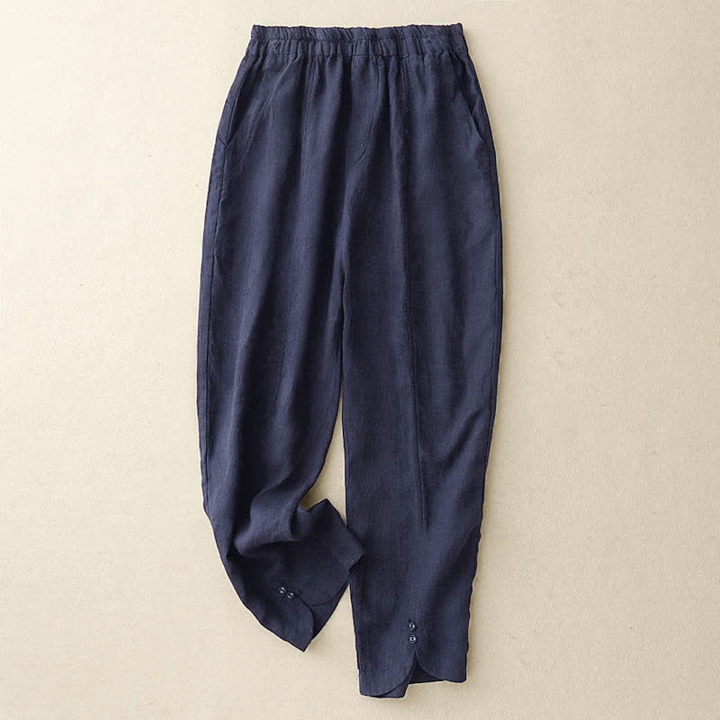 Nimara Ritual Summer Linen Women's Tapered Pants With Pockets