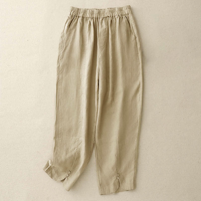 Nimara Ritual Summer Linen Women's Tapered Pants With Pockets