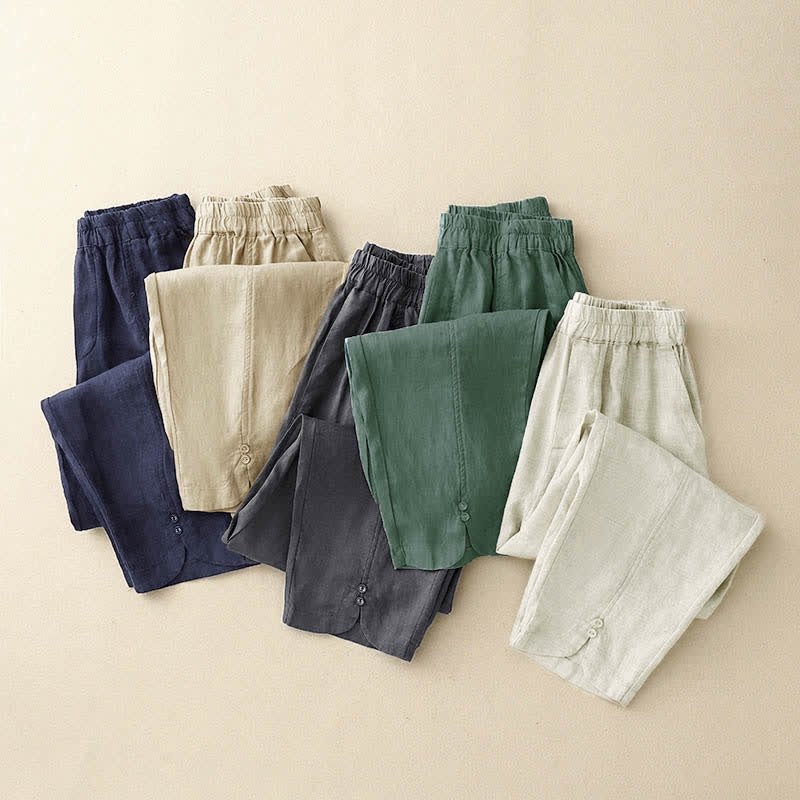 Nimara Ritual Summer Linen Women's Tapered Pants With Pockets