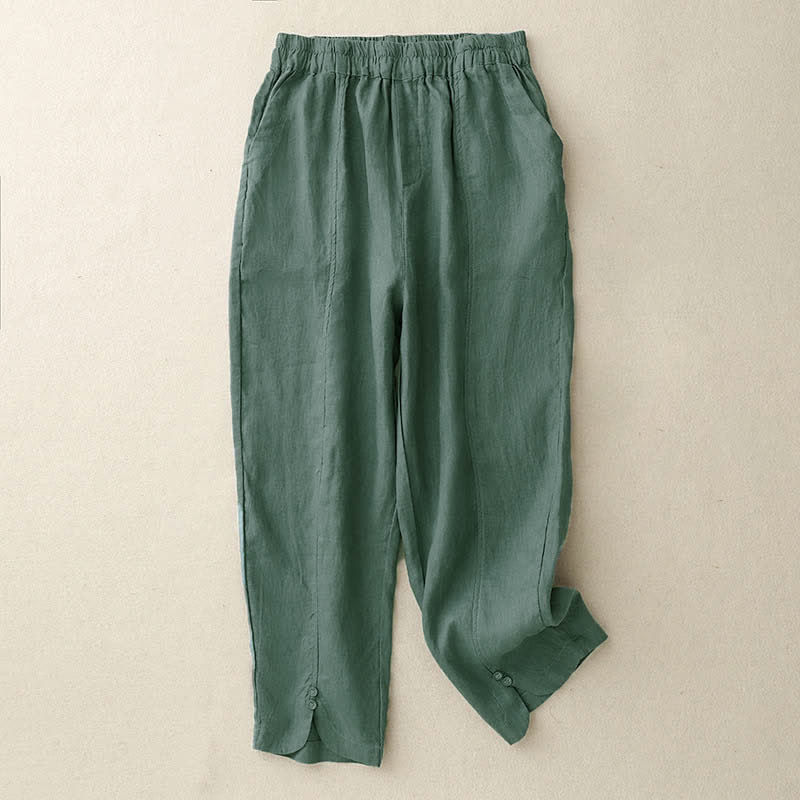 Nimara Ritual Summer Linen Women's Tapered Pants With Pockets