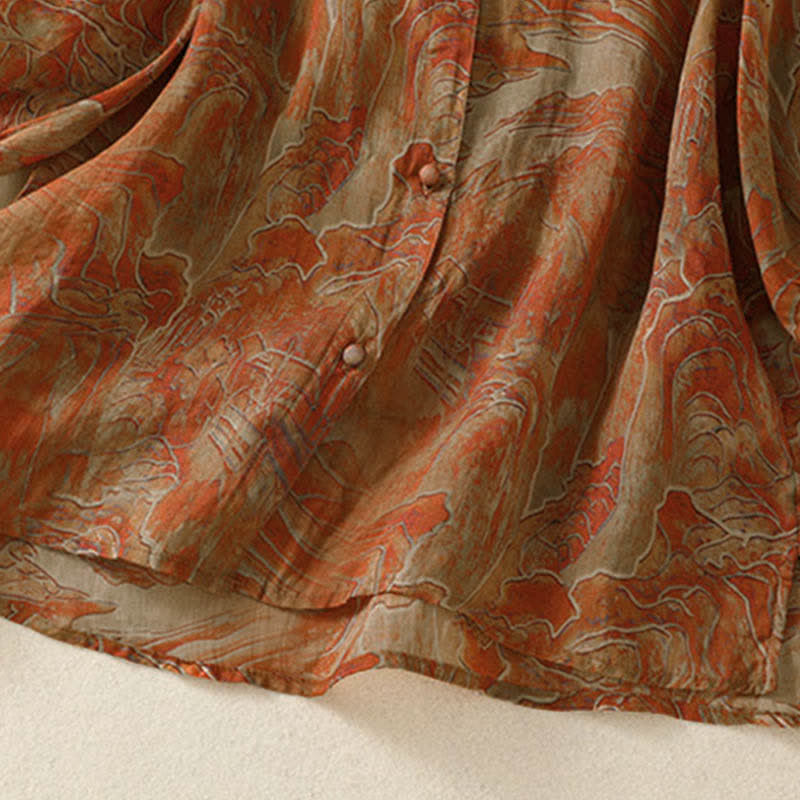 Nimara Ritual Summer Floral Print Button Up Mandarin Collar Chiffon Women's Elbow-Length Sleeve Shirt