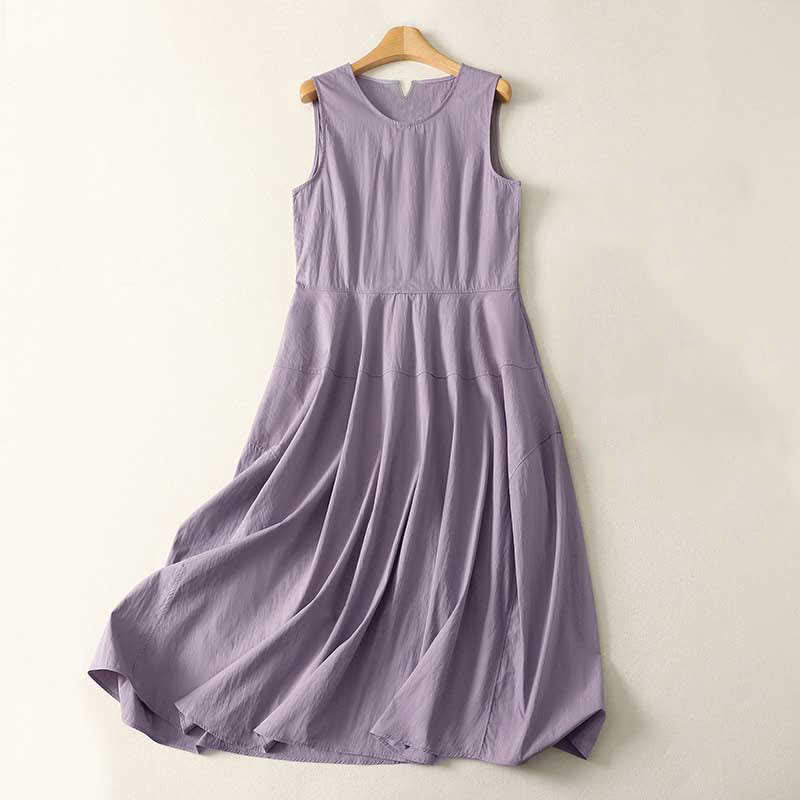 Nimara Ritual Summer Cotton High Waist Women's Sleeveless Midi Dress With Pockets