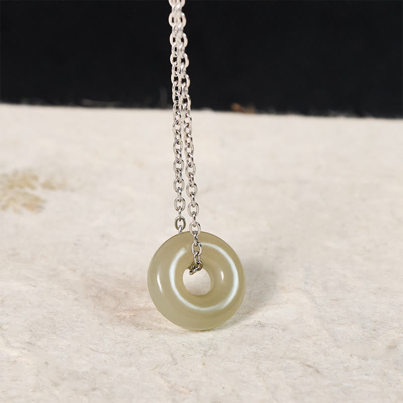 Nimara Ritual Natural Green Jade Peace Buckle Prosperity Necklace Pendant