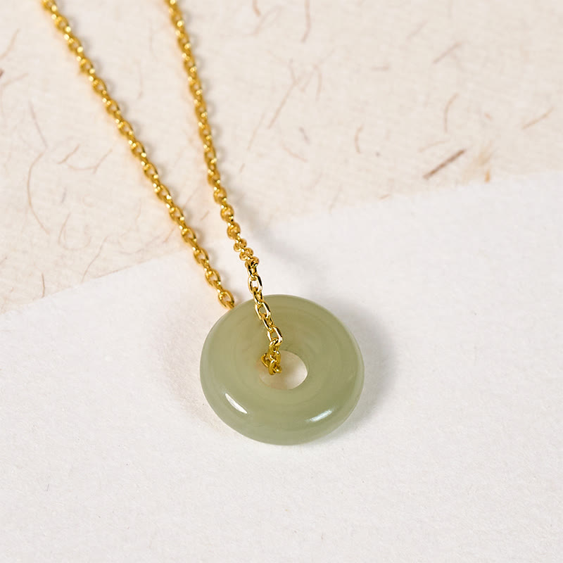Nimara Ritual Natural Green Jade Peace Buckle Prosperity Necklace Pendant