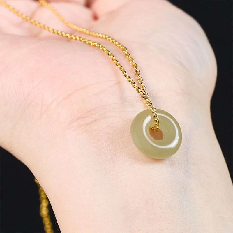 Nimara Ritual Natural Green Jade Peace Buckle Prosperity Necklace Pendant