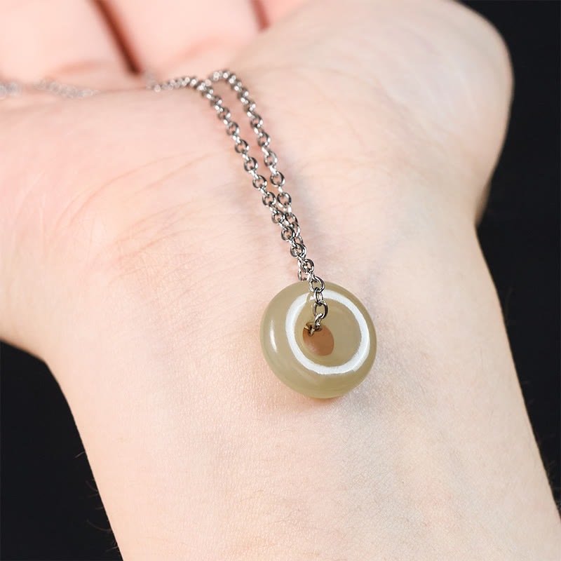 Nimara Ritual Natural Green Jade Peace Buckle Prosperity Necklace Pendant