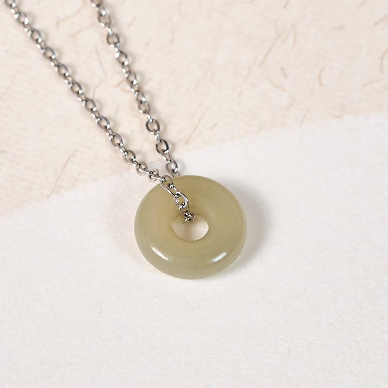 Nimara Ritual Natural Green Jade Peace Buckle Prosperity Necklace Pendant