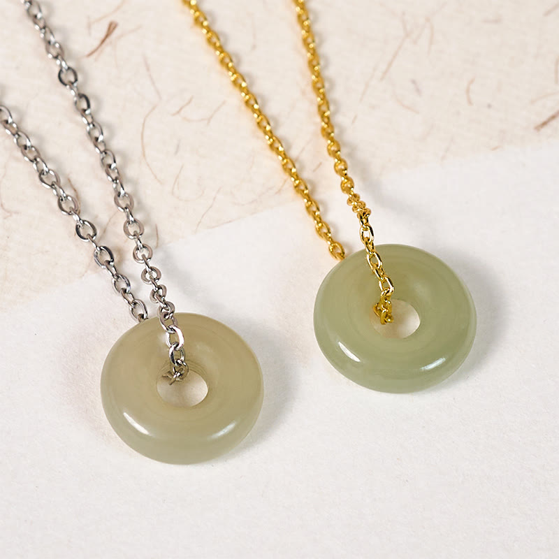 Nimara Ritual Natural Green Jade Peace Buckle Prosperity Necklace Pendant