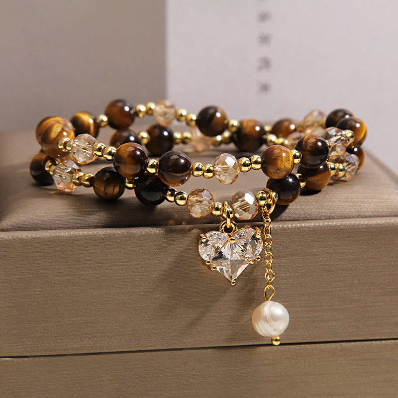 Nimara Ritual Natural Tiger Eye Love Heart Double Wrap Protection Bracelet