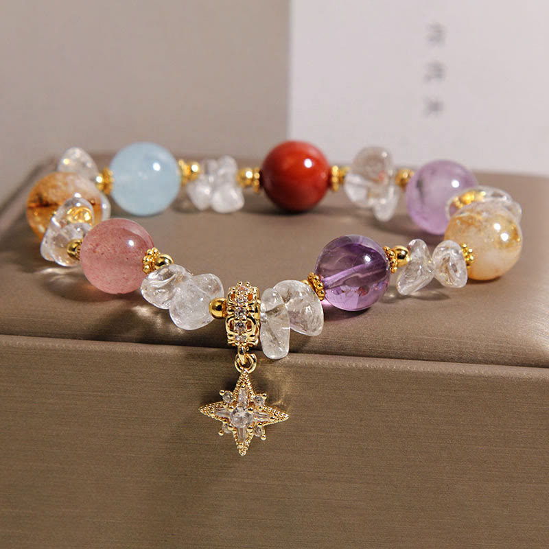 Nimara Ritual Natural Various Crystal Clear Quartz Zircon Hexagram Charm Healing Bracelet