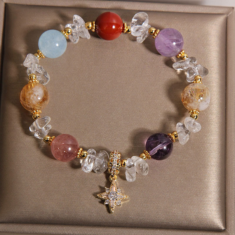 Nimara Ritual Natural Various Crystal Clear Quartz Zircon Hexagram Charm Healing Bracelet