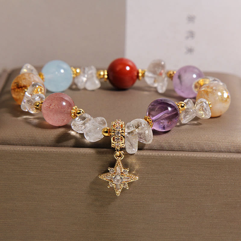 Nimara Ritual Natural Various Crystal Clear Quartz Zircon Hexagram Charm Healing Bracelet
