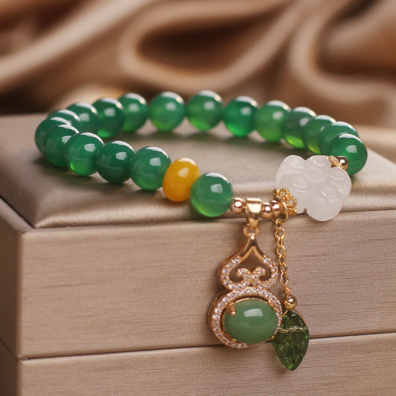 Nimara Ritual Green Agate White Jade Flower Gourd Leaf Charm Support Bracelet