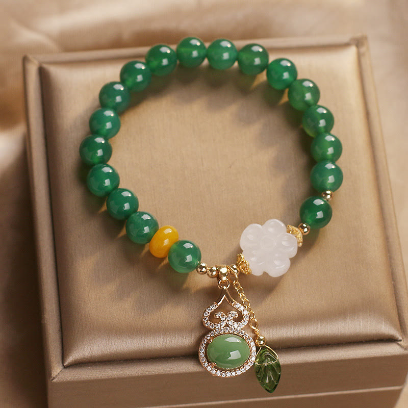 Nimara Ritual Green Agate White Jade Flower Gourd Leaf Charm Support Bracelet