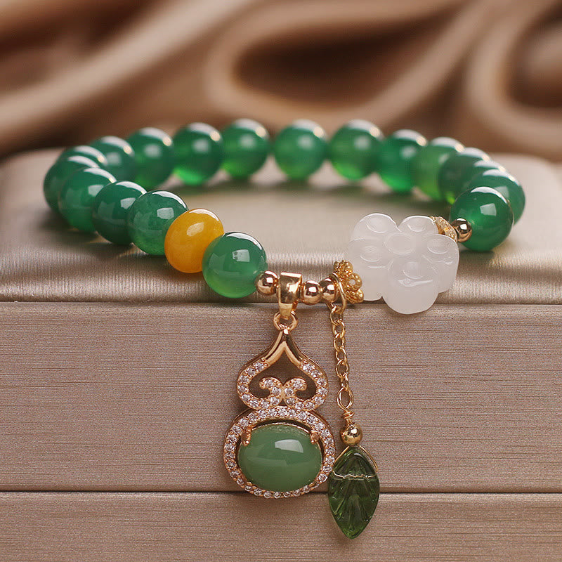Nimara Ritual Green Agate White Jade Flower Gourd Leaf Charm Support Bracelet