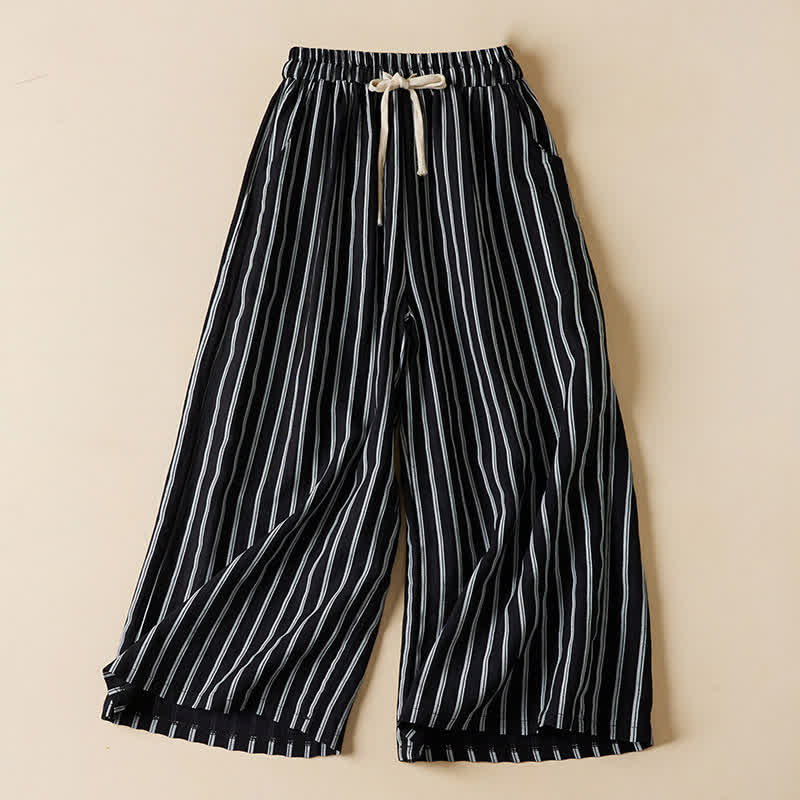 Nimara Ritual Spring Elastic Waist Solid Women's Cropped Wide Leg Pants With Pockets