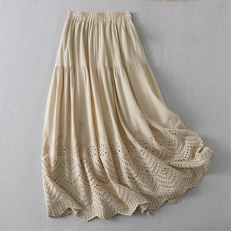 Nimara Ritual Summer Boho Hollow Hem Design Solid Women's Skirts