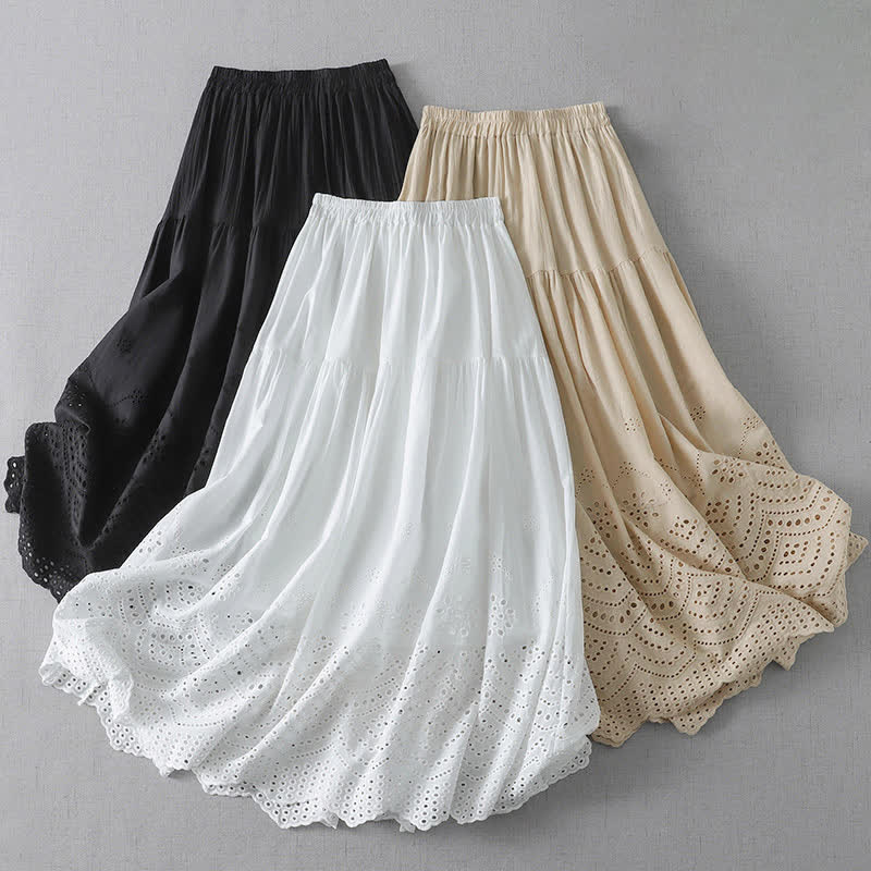 Nimara Ritual Summer Boho Hollow Hem Design Solid Women's Skirts
