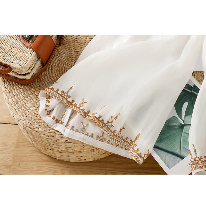 Nimara Ritual Summer Boho Embroidery Solid Women's Wide Leg Pants With Pockets