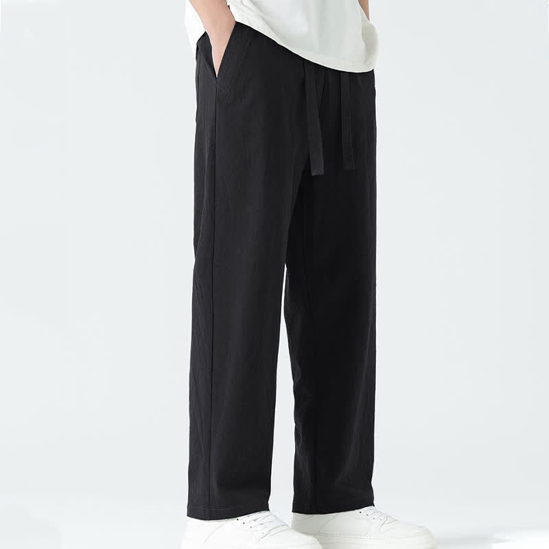 Nimara Ritual Summer Cotton Minimalist Elastic Waist Men's Straight Pants With Pockets